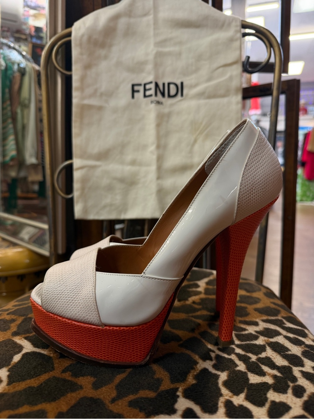 Fendi Croc Leather Peep-Toe Pumps
